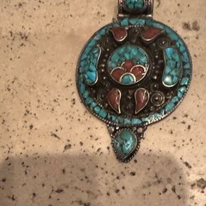 Turquoise and Red Pendant Necklace